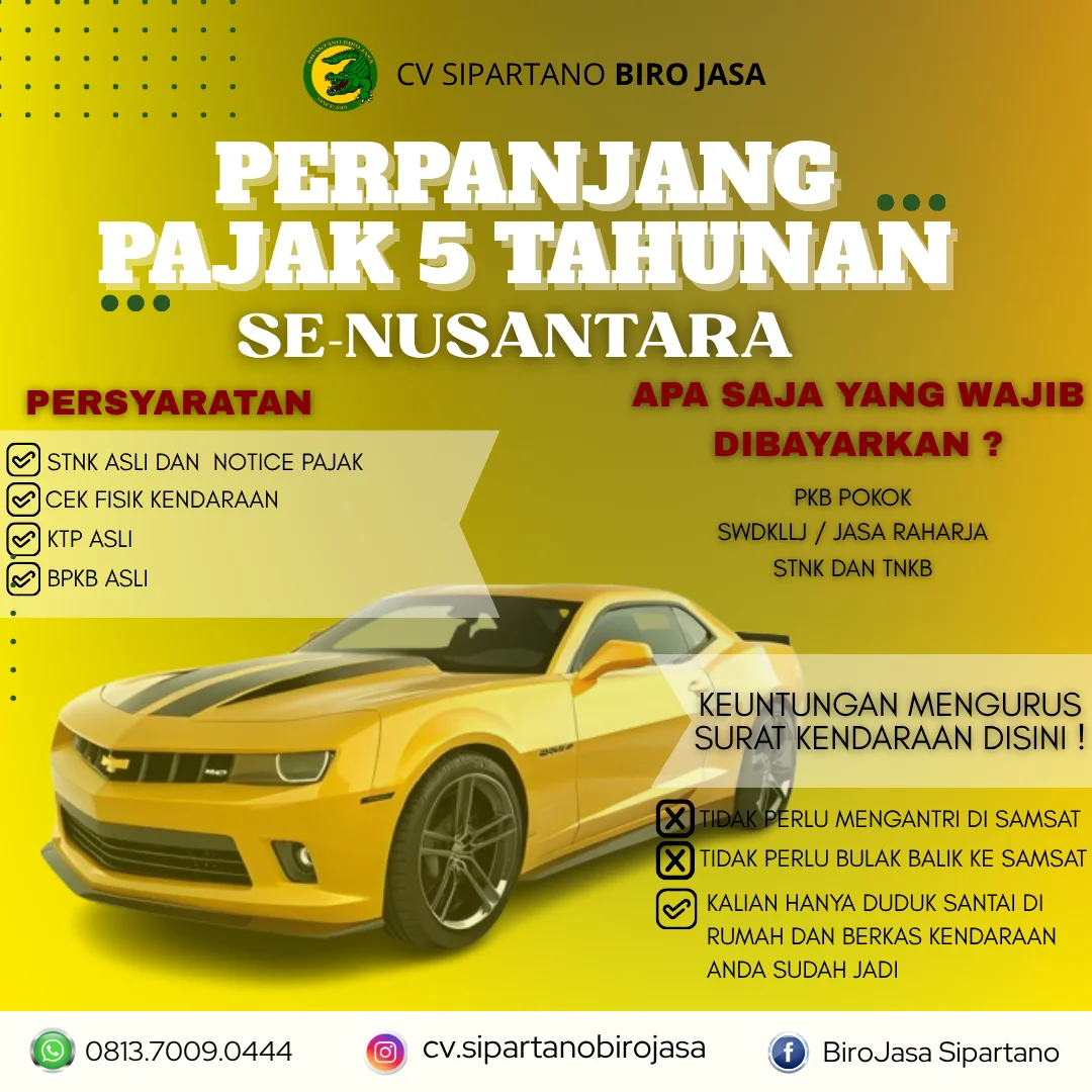 Perpanjangan Pajak Kendaraan 5 Tahunan (Wilayah Jabodetabek)